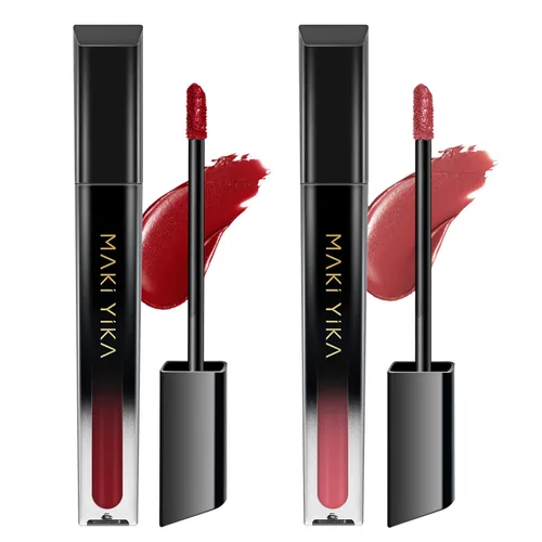 Vista 22 de MAKI YIKA Juego de 3 lápices labiales líquidos mate, color negro y rojo Negro/Rojo Oscuro/Desnudo