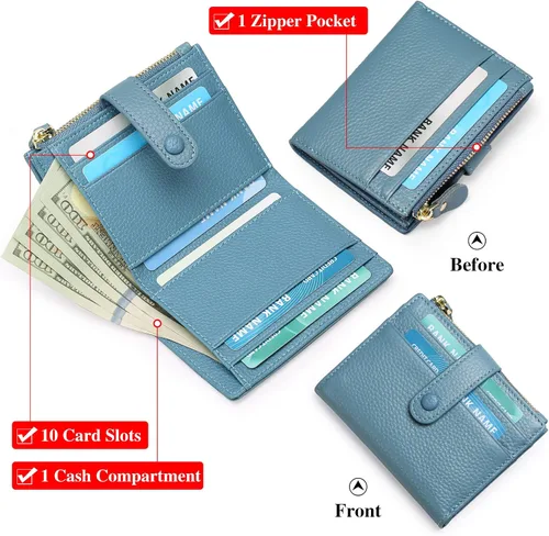 Vista 2 de FALAN MULE Billetera para AirTag para mujer con funda integrada para AirTag, AQH-Azul Gris, Casual