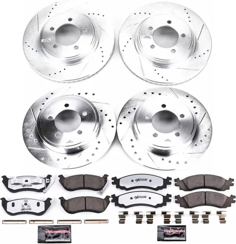 Vista 2 de PowerStop Kit de freno delantero y trasero para Ford Explorer 2006-10 Explorer Sport Trac 2007-10 - Pastillas de freno de cerámica de fibra