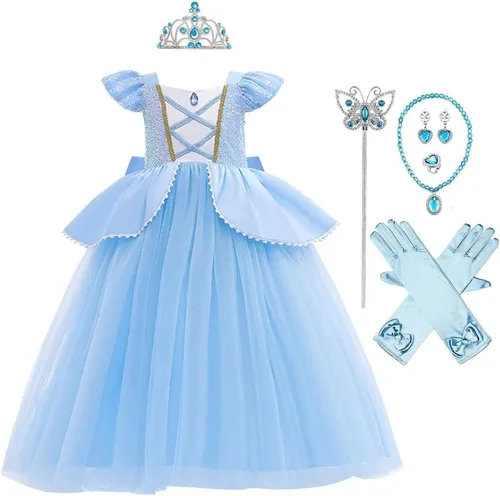 Vista 17 de Vestido de cumpleaños de princesa Cenicienta para niñas, disfraz de Halloween, concurso de Navidad, fiesta de baile con accesorios