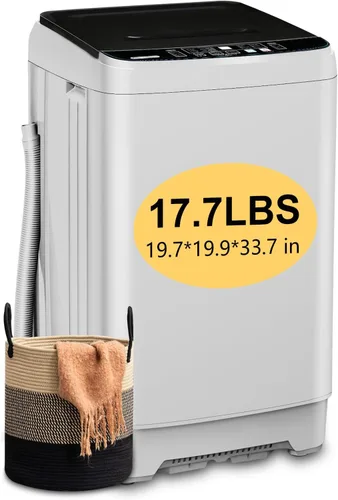 Vista 13 de Lavadora automática completa de 17.7 libras con pantalla LED, lavadora compacta con vertedero de drenaje, 10 programas de lavado y 8 niveles