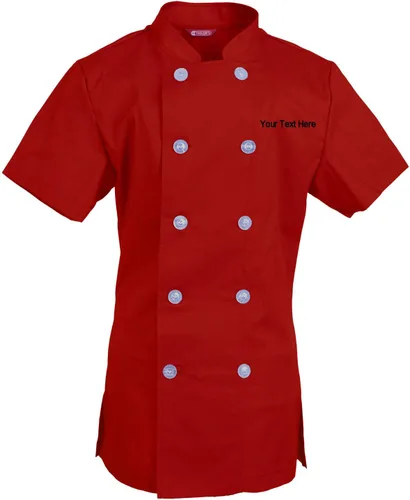 Vista 11 de Abrigo de chef bordado para mujer, camisa de chef de manga corta, abrigo de cocinero personalizado con tu texto Manzana Verde (Apple Green)