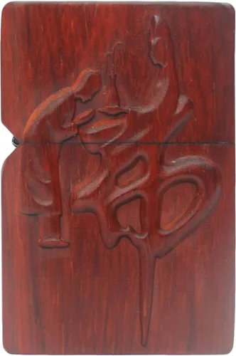 Vista 2 de Caja de carcasa de madera natural Huanghuali tallada en palisandro para módulo Zippo (oración budista)