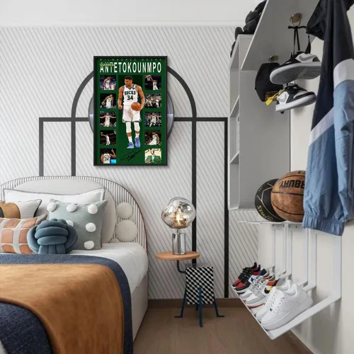 Vista 6 de Póster firmado de la superestrella del baloncesto Giannis Antetokounmpo para niños, decoración de pared, dormitorio, decoración de pared, lienzo