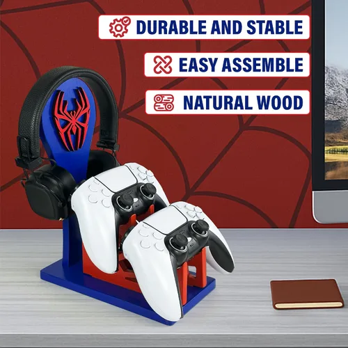 Vista 3 de Regalo de jugador para hombres, adolescentes y niños, organizador de controlador de madera con soporte para auriculares y soporte para controlador