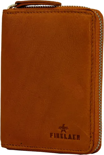 Vista 4 de FINELAER Cartera pequeña de piel mostaza para mujer con bolsillo para monedas Mostaza Cartera
