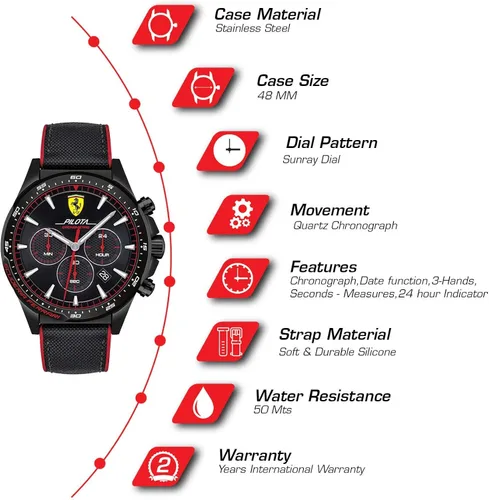 Vista 5 de Ferrari Analog Casual Quartz Pilota Cronometro 0830623