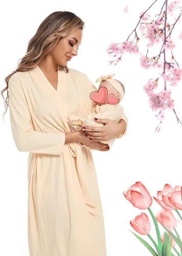 Vista 2 de QTECLOR Bata de maternidad con manta a juego, bata de maternidad Barhrobe para parto para hospital, vestido de mujer