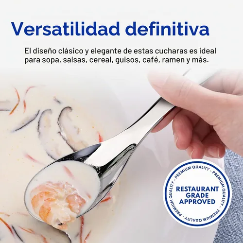 Vista 5 de New Star Foodservice 1029062 - Cucharas de sopa de acero inoxidable extra resistentes 18/10, juego de 12