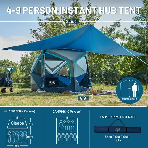Vista 3 de TIMBER RIDGE Tienda de campaña desplegable instantánea para 4/6/8 personas, fácil instalación de 60 segundos, resistente a la intemperie, tienda