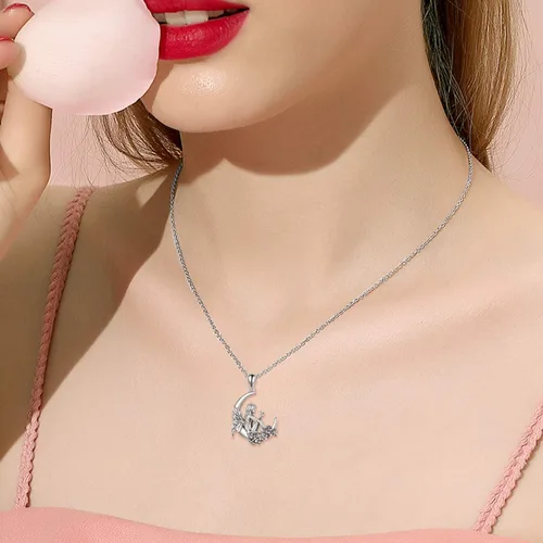 Vista 2 de Collar de plata de ley con colgante de zorroserpienteunicorniobúho en la lunaconejocaballo, joyería de regalo para mujeres, mamá, hermana