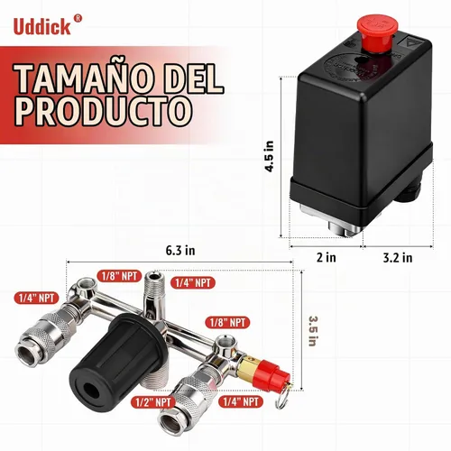Vista 2 de Interruptor de control de presión del compresor de aire con válvula de control regulador de manómetro,Piezas del compresor de aire del regulador