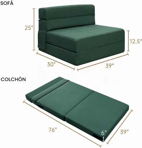 Vista 3 de ANONER Sofá cama plegable de espuma viscoelástica con almohada, tamaño Verde oscuro