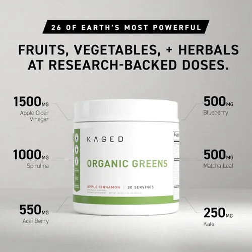 Vista 2 de Kaged Polvo de verduras orgánicas Manzana y canela Outlive 100 superalimentos y verduras en polvo Vinagre de sidra de manzana, superverdes