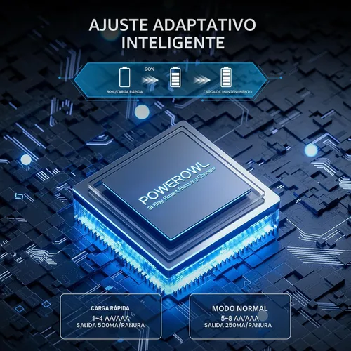 Vista 6 de Powerowl Cargador de Batería de 8 Compartimentos AA AAA, Carga USB de Alta Velocidad, Compartimento Independiente, para Baterías Recargables Ni-MH