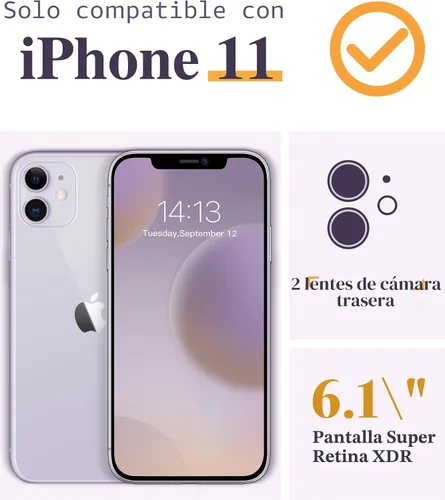 Vista 2 de GVIEWIN - Funda para iPhone 11 con protector de pantalla + protector de lente de cámara, cubierta protectora transparente suave de poliuretano