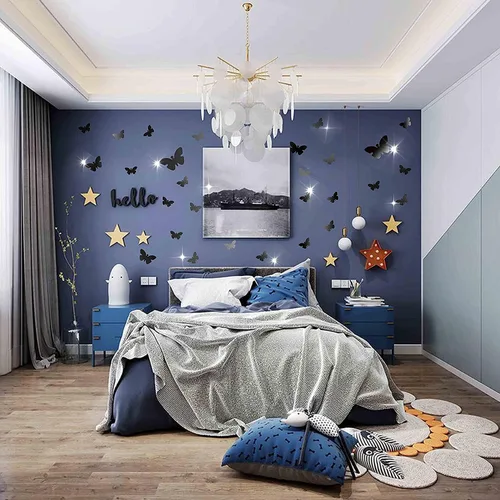 Vista 5 de Decoración de pared de espejo de mariposa, 50 calcomanías de pared de mariposa de espejo acrílico 3D extraíbles, calcomanías de pared autoadhesivas