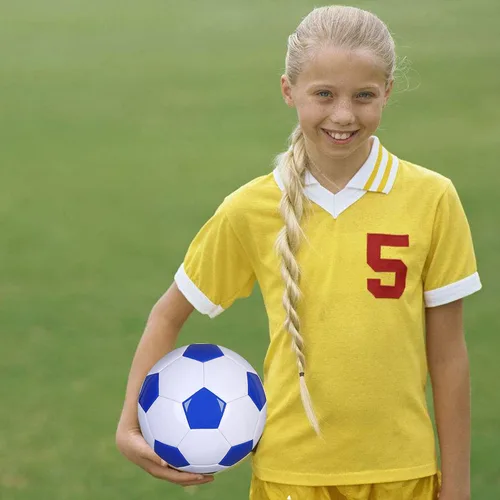 Vista 6 de Balón de fútbol tamaño 2, 3, 4, 5, blanco y azul, actividades deportivas escolares para exteriores e interiores, diseño clásico antiexplosión