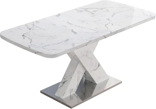 Vista 8 de Mesa de comedor extensible blanca moderna de 63 pulgadas Parte superior blanca+pierna blanca extensible