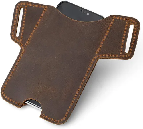 Vista 4 de Funda de cuero para teléfono para hombre, funda universal para cintura con agujero para cinturón