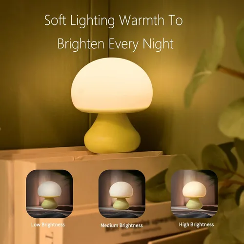 Vista 5 de Vivilumens Luz nocturna de hongos para niños, control táctil regulable de 3 niveles, temporizador de apagado automático, silicona segura para bebés