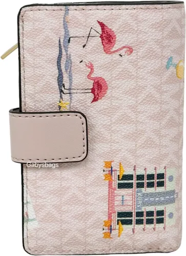 Vista 3 de Michael Kors Jet Set - Cartera plegable compacta mediana con polvo claro, rosa Miami, Rosado, Plegable compacto medio