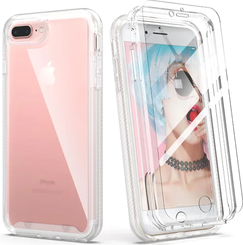 Vista 10 de IDweel Funda para iPhone 8 Plus/7 Plus, carcasa resistente a prueba de golpes con protector de pantalla integrado, funda híbrida resistente a