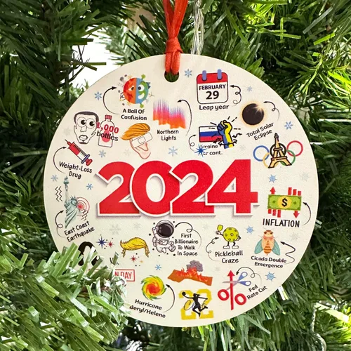 Vista 4 de Adornos de Navidad 2024, adorno de madera para árbol de Navidad, temas interesantes divertidos 2024 Año Recuerda tendencias Social Navidad recuerda