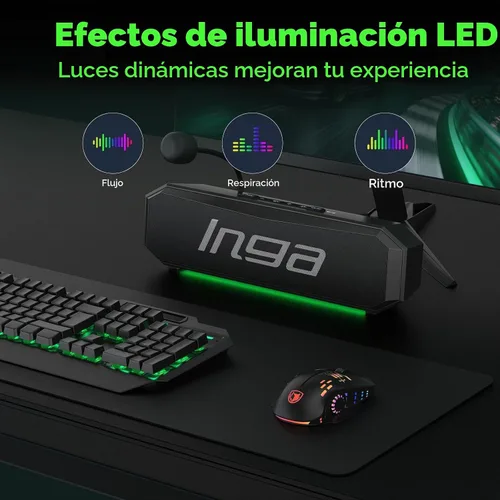 Vista 6 de INGA - Altavoces para computadora con micrófono, modos de juego y música