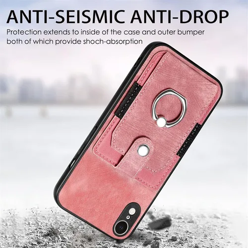 Vista 3 de Asuwish Funda de teléfono para iPhone XR 6.1 con protector de pantalla de vidrio templado y soporte de anillo delgado para tarjetas de crédito