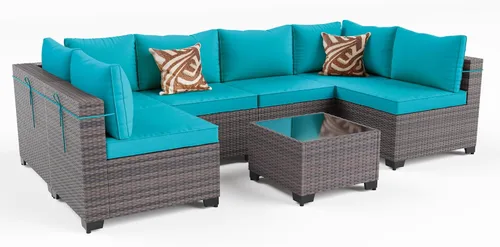 Vista 42 de Kullavik - Juego de muebles para exterior de 6 piezas con sofá modular de ratán de polietileno, color negro