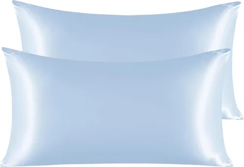Vista 130 de NTBAY Paquete de 2 fundas de almohada estándar de satén para cabello y piel, lujosas y sedosas fundas de almohada con cierre de sobre, 20 x 26
