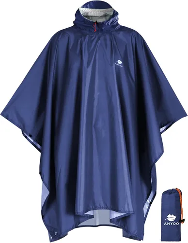 Vista 16 de ANYOO Poncho de lluvia con capucha para adultos impermeable ligero abrigo de lluvia para hombres mujeres chaqueta de lluvia reutilizable para Verde