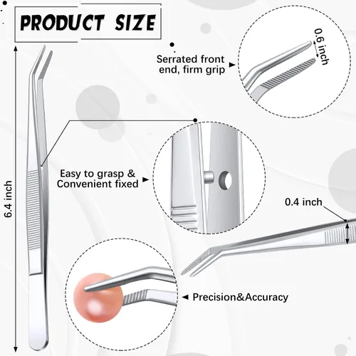 Vista 2 de Honoson 4 pinzas de acero inoxidable para manualidades con punta dentada curvada, pinzas multiusos para máquina de coser, pinzas a granel (plateado)