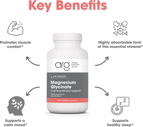 Vista 4 de Metabolic Maintenance Glicinato de magnesio - Cápsulas de polvo de glicinato de magnesio puro con vitamina C, Mag quelatado para la salud y la calma