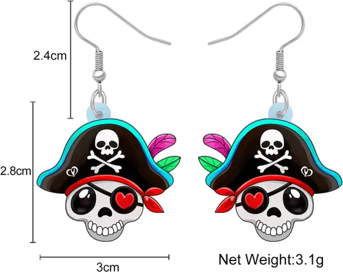 Vista 5 de Aretes acrílicos de calavera pirata de Halloween para Halloween, accesorios para mujeres y niñas