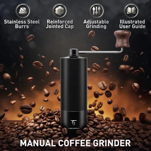 Vista 9 de SUNYA Molinillo de café manual con rebabas cónicas de acero inoxidable. Molino de grano de café de mano de carcasa de aluminio con ajustes MCG-02