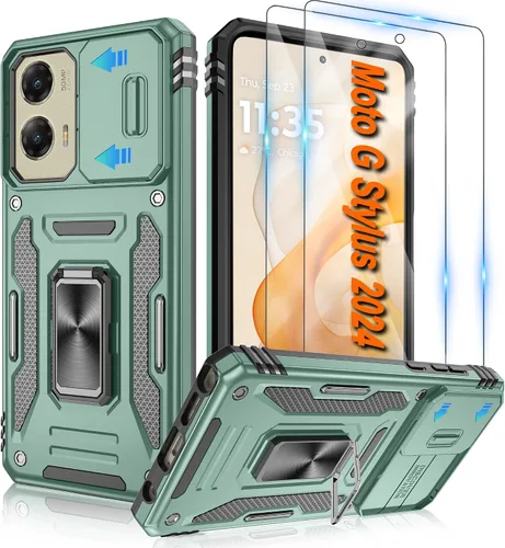 Vista 108 de Atump Funda para Motorola Moto G Play 2024 (4G) con [paquete de 2] protector de pantalla HD y cubierta para cámara deslizante, soporte de anillo