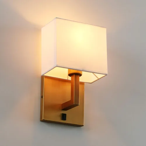 Vista 9 de PERMO Lámpara de pared individual con acabado cromado con pantallas textiles blancas y botón de interruptor de encendido/apagado, pequeñas lámparas
