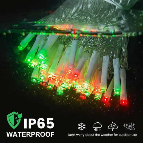 Vista 5 de Hopolon - Luces de Navidad para interiores y exteriores, luces de 100 LED rojas y verdes, 33 pies de luces de hadas centelleantes impermeables
