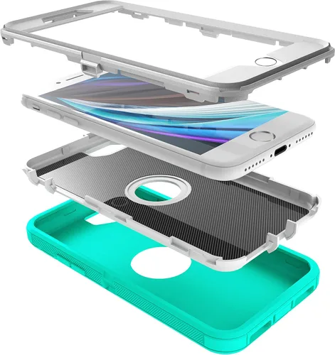 Vista 4 de MXX Funda diseñada para iPhone SE 2020/SE 2022, funda protectora resistente con protector de pantalla [3 capas] cubierta de protección de goma