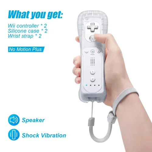 Vista 3 de TIANHOO 2 Pack Remote Controller for Wii & Wii U, with Silicone Case and Wrist Strap (White)