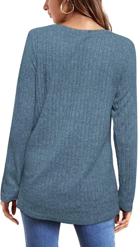 Vista 4 de OFEEFAN - Blusas de manga larga para mujer, blusas estilo túnica ligeras de cuello redondo e informales