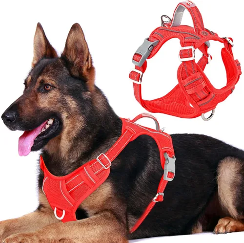 Vista 55 de BARKBAY Arnés Oxford sin tirones para perro con bolsillo para etiqueta de identificación, resistente, reflectante, fácil control para perros grandes
