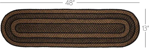 Vista 3 de VHC Brands Camino de mesa ovalado a rayas negras de yute primitivo de granja, 13 x 48 pulgadas