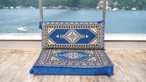 Vista 6 de Cojín de suelo turco individual – Juego de asientos tradicionales árabes Jalsa – Sofá oriental para sala de estar con almohadas de respaldo