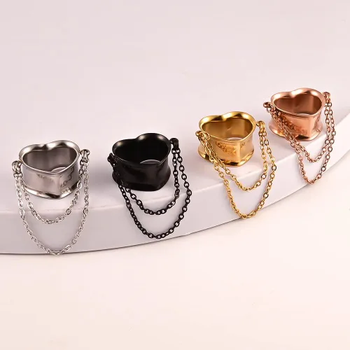 Vista 6 de Vankula 2 cadenas de corazón elegantes hipoalergénico de acero inoxidable de 0.07 onzas (0.07 onzas), tapones de oreja, túneles, expansor