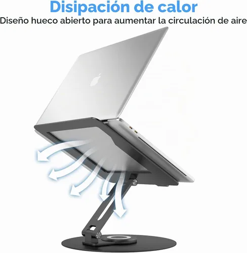 Vista 7 de Soporte giratorio para computadora portátil para escritorio, soporte de computadora de aluminio de altura ajustable con base giratoria de 360 Negro