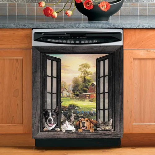 Vista 7 de Divertida funda magnética para lavavajillas para mascotas, cubierta magnética para puerta de lavavajillas con lindo gato, cubierta para panel