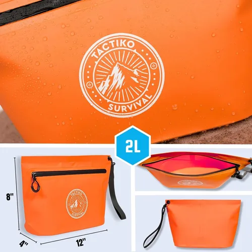 Vista 9 de Tactiko - Mochila 100% impermeable de 30 litros y bolsa de lona con cremallera de 2 litros a prueba de salpicaduras, bolsa seca enrollable